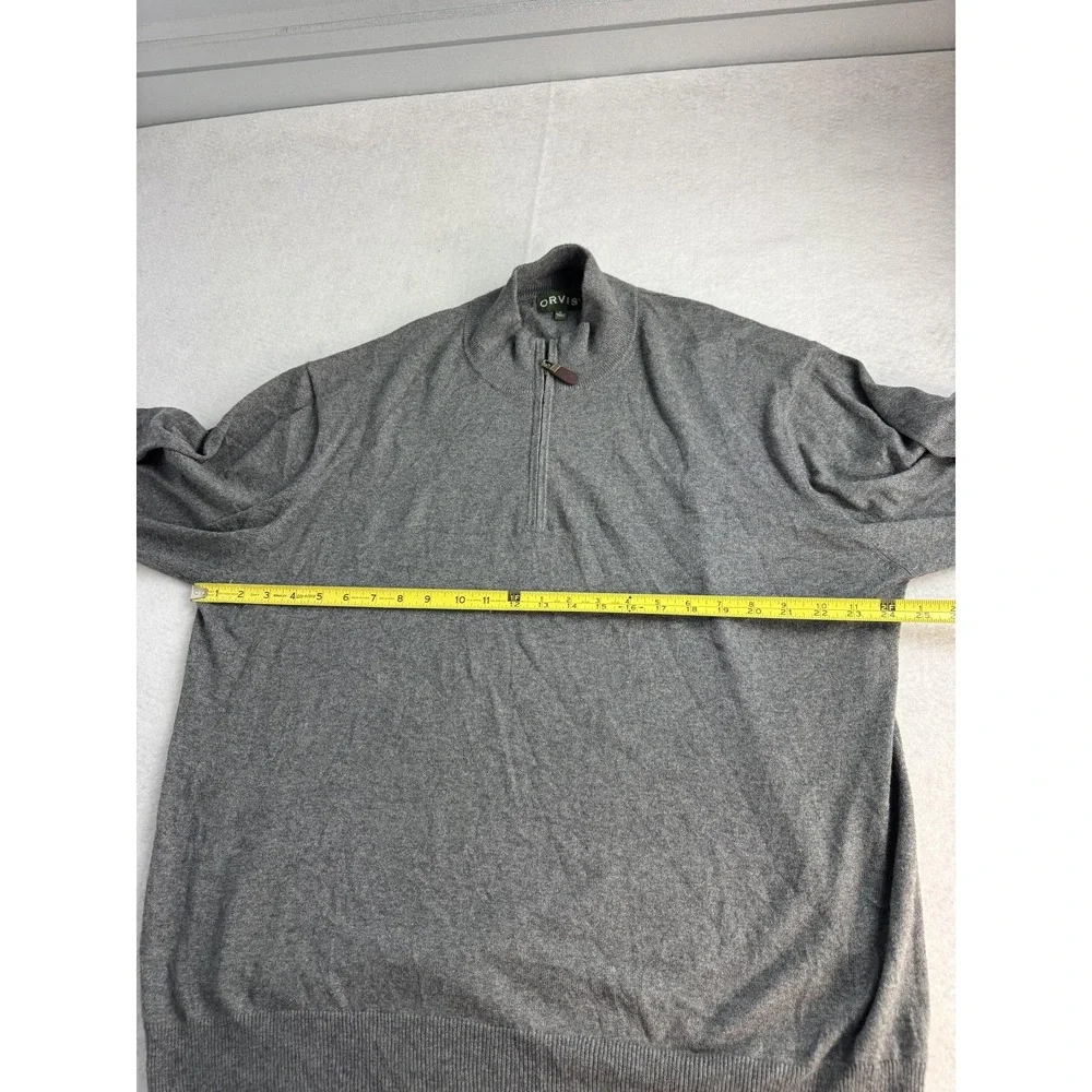 Orvis Sweater Mens XL Gray Cotton Silk Cashmere Quarter Zip Mock Neck Pullover‎